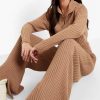 Fall Knitted Outfits Women Sexy Long Sleeve Crop Top and Split Flared Pants Two Piece Set