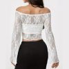 Spring Summer Fashion Casual Blank Lace Long Sleeve Slim Fit Crop Top For Women